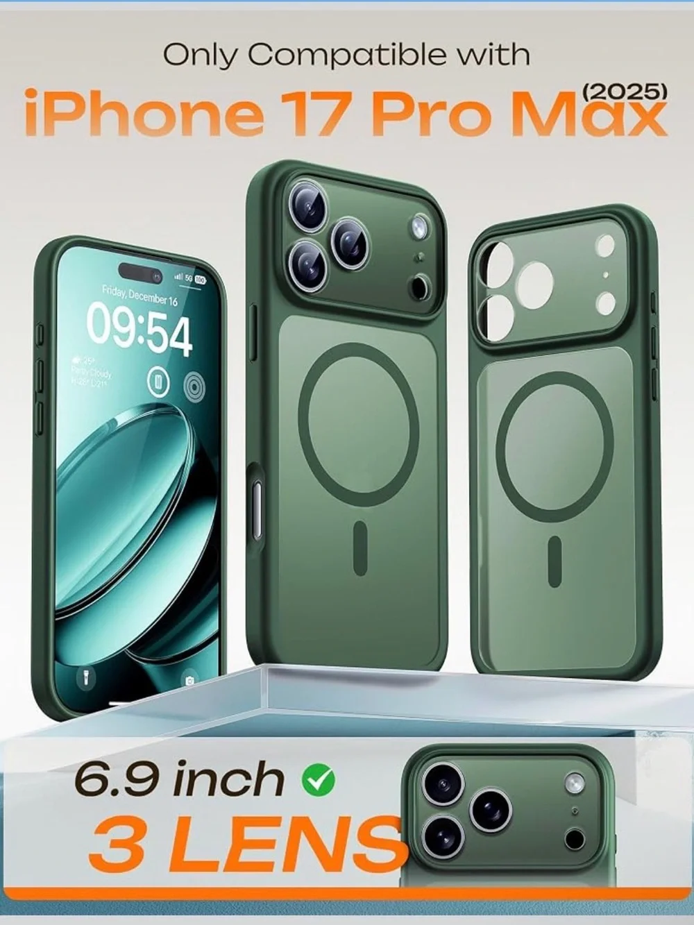 iPhone 17 pro Max MagSafe-Compatible Protective Phone Case in Forest Green